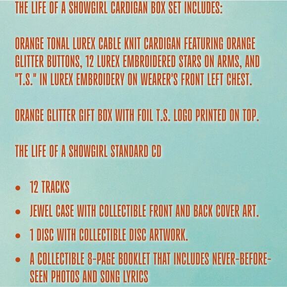 Taylor Swift Showgirl Orange Cable Knit Cardigan Sweater XL/2XL Box Set NEW Rare - Picture 12 of 16